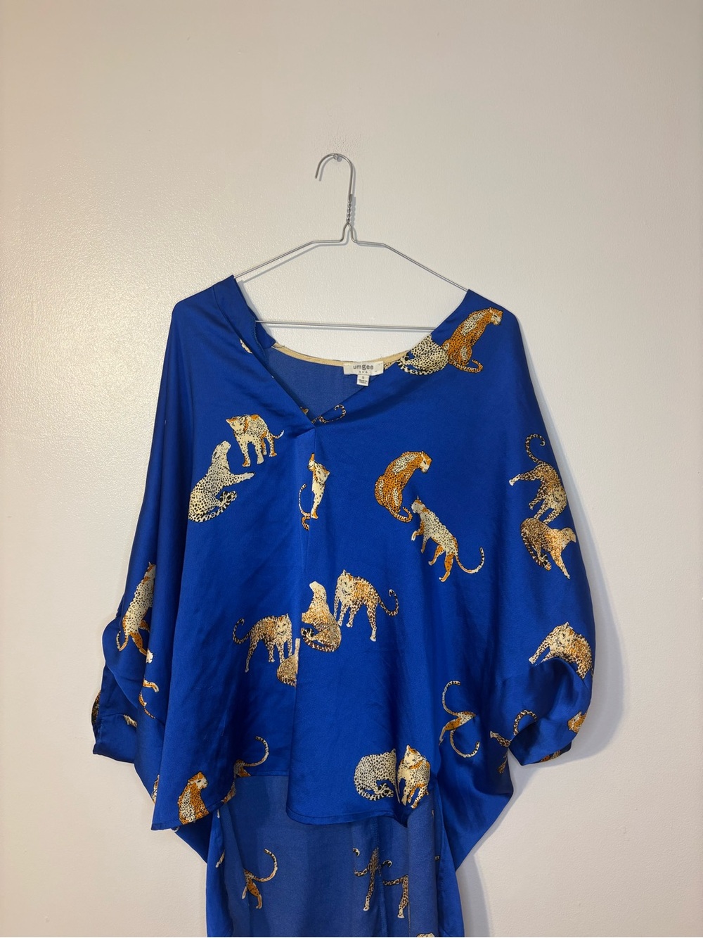 Umgee Royal Blue Satin Tunic with Gold Leopard Print